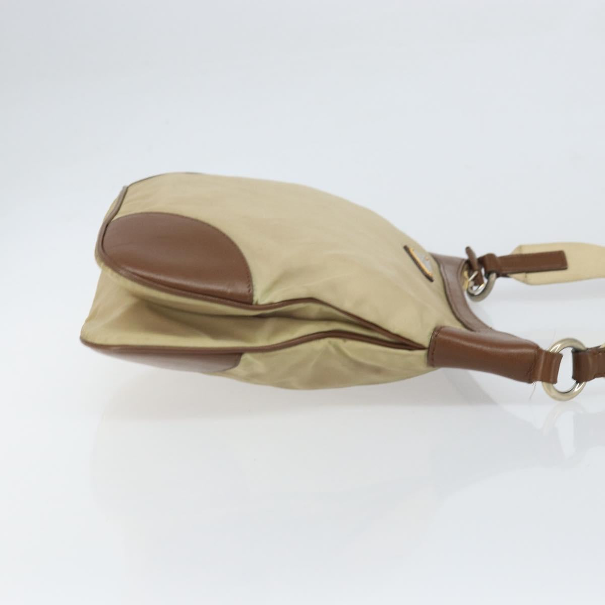 PRADA Shoulder Bag Nylon Beige Gold Auth 170308