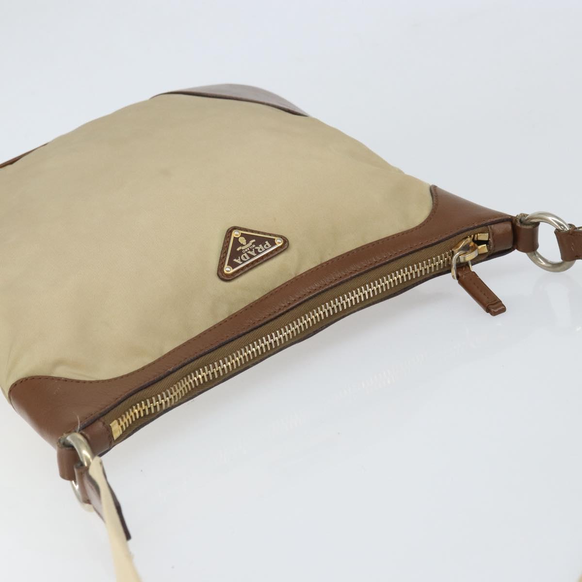 PRADA Shoulder Bag Nylon Beige Gold Auth 170308