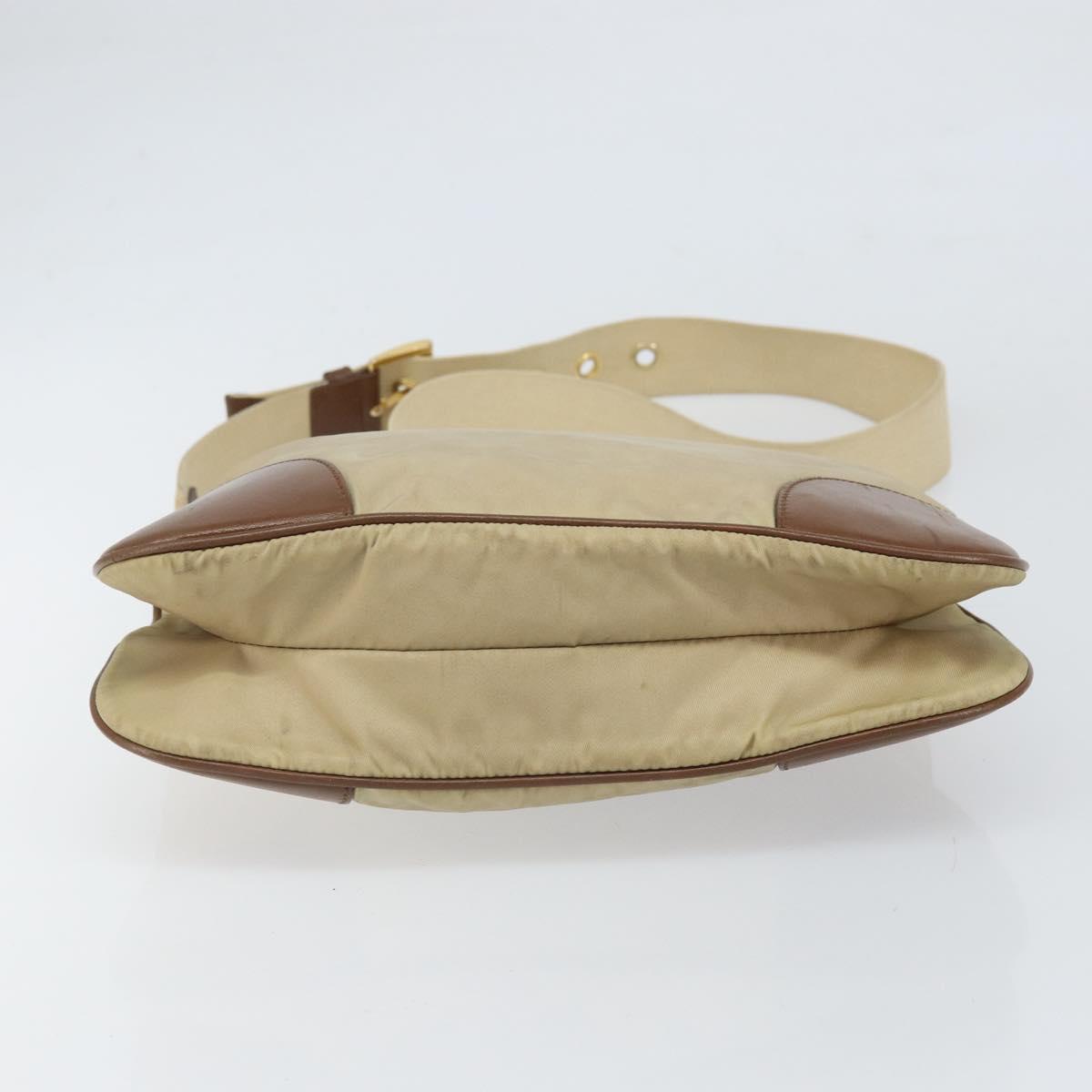 PRADA Shoulder Bag Nylon Beige Gold Auth 170308