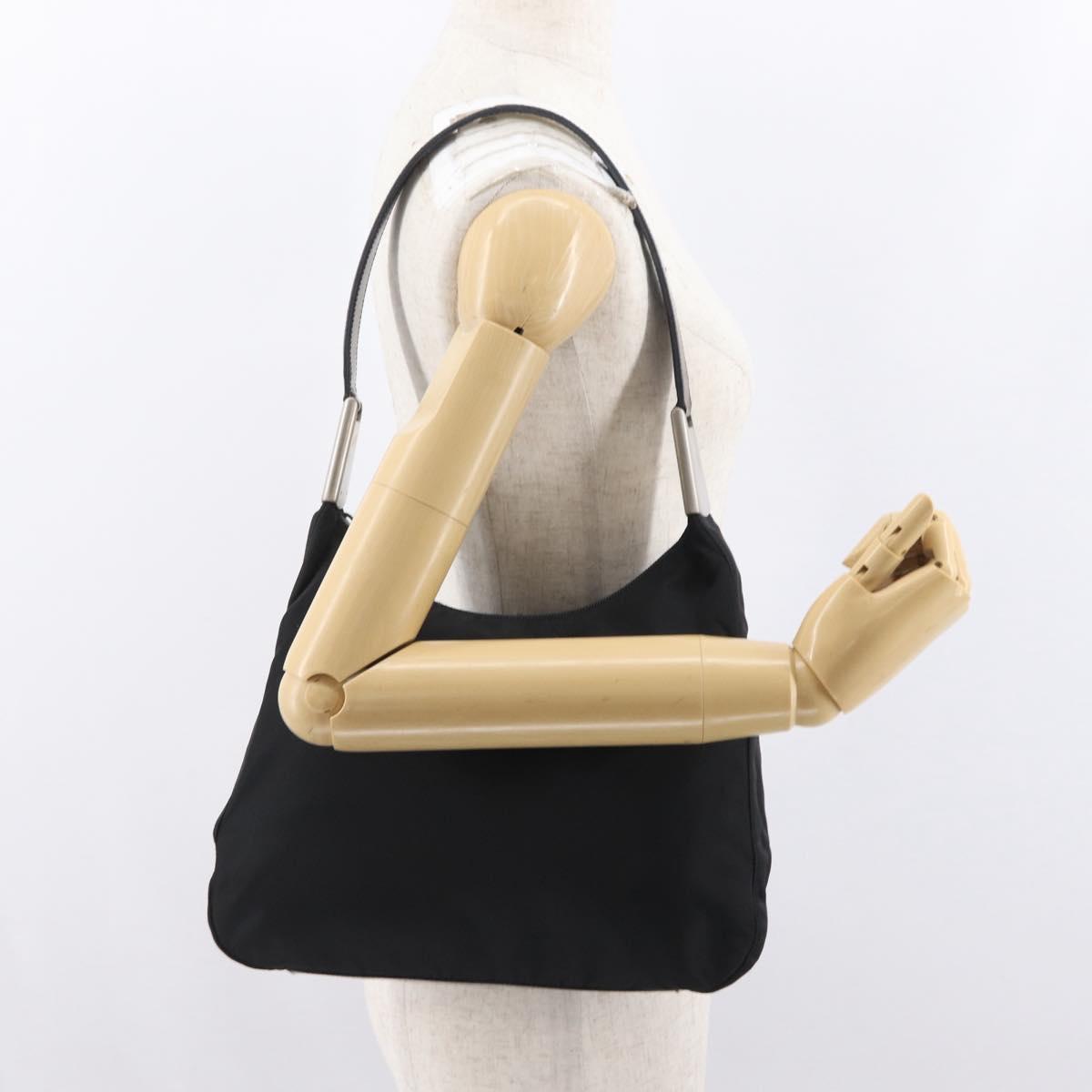 PRADA Shoulder Bag Nylon Black Silver Auth 170310