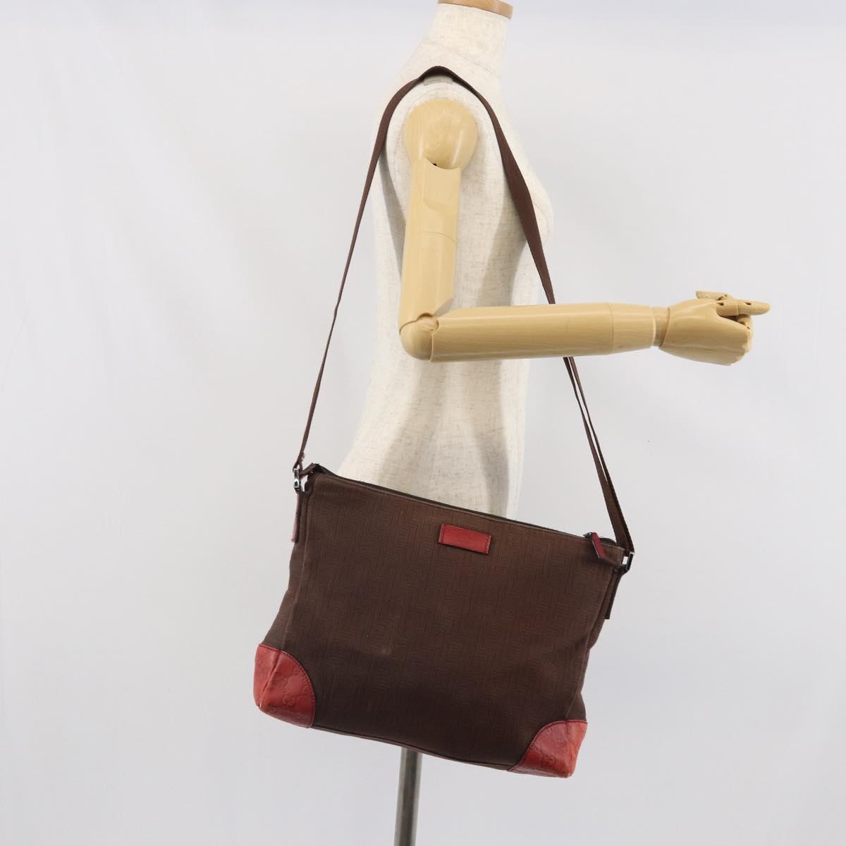 GUCCI Guccissima Shoulder Bag Canvas Brown Silver 257301 Auth 170311