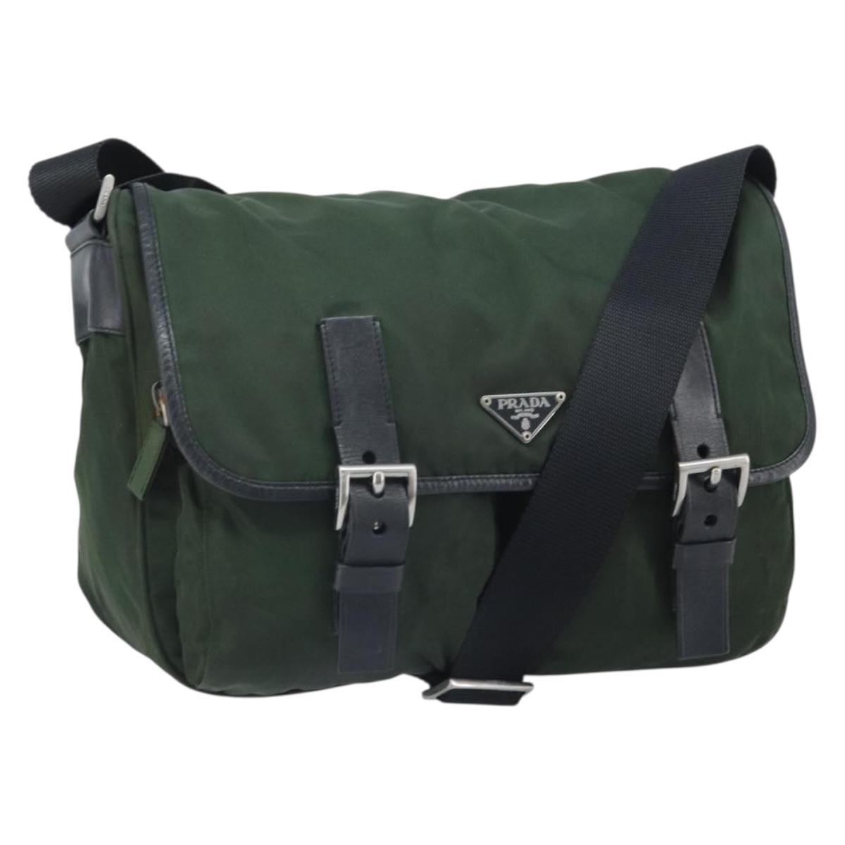 PRADA Shoulder Bag Nylon Green Silver Auth 170312