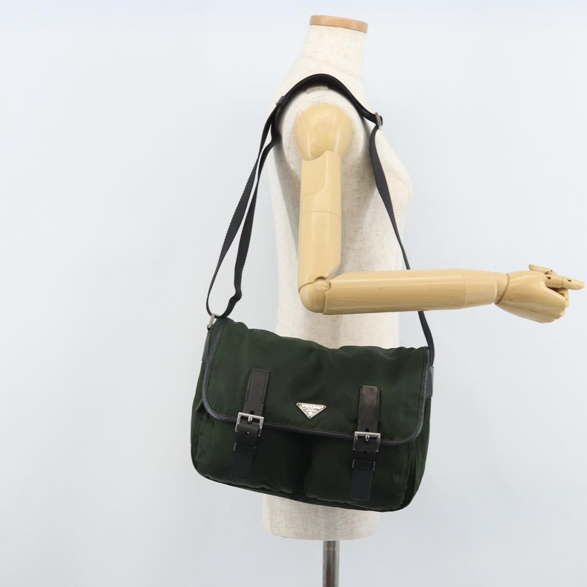 PRADA Shoulder Bag Nylon Green Silver Auth 170312