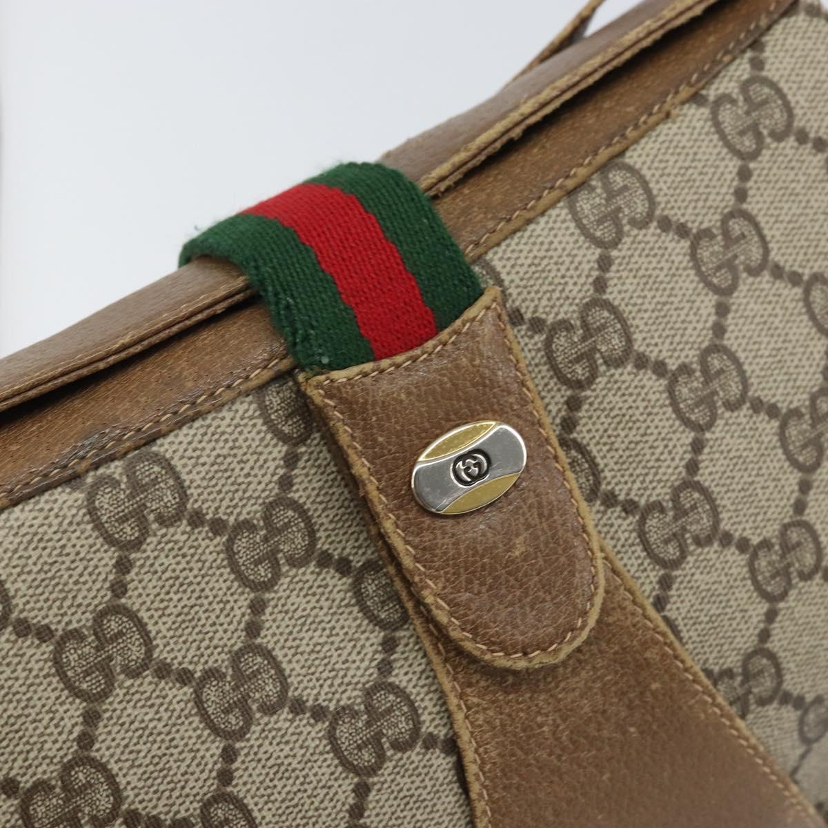 GUCCI GG Supreme Web Sherry Line Bag PVC Beige Gold 116 02 024 Auth 170321