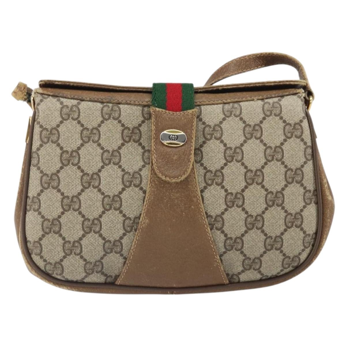 GUCCI GG Supreme Web Sherry Line Bag PVC Beige Gold 116 02 024 Auth 170321