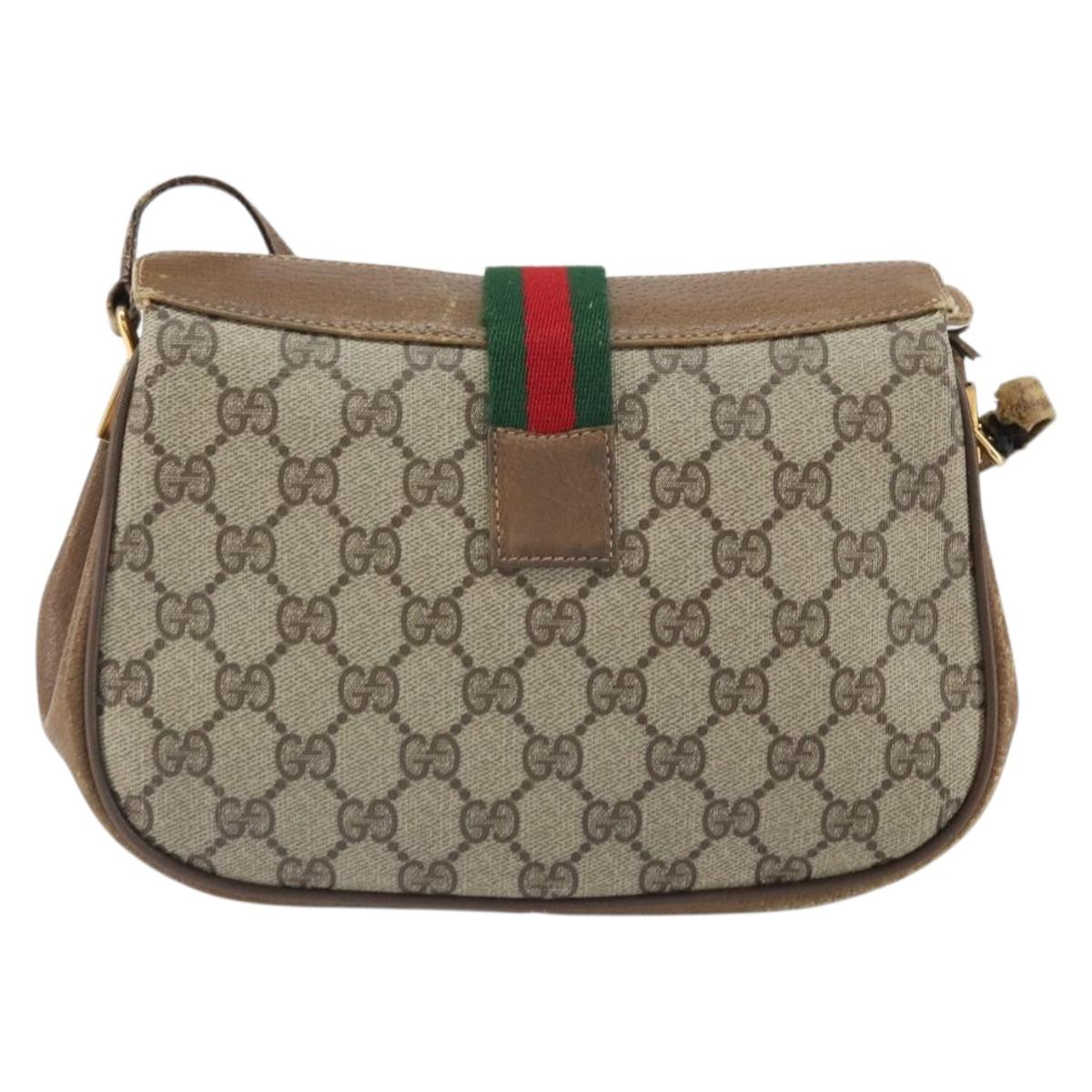 GUCCI GG Supreme Web Sherry Line Bag PVC Beige Gold 116 02 024 Auth 170321