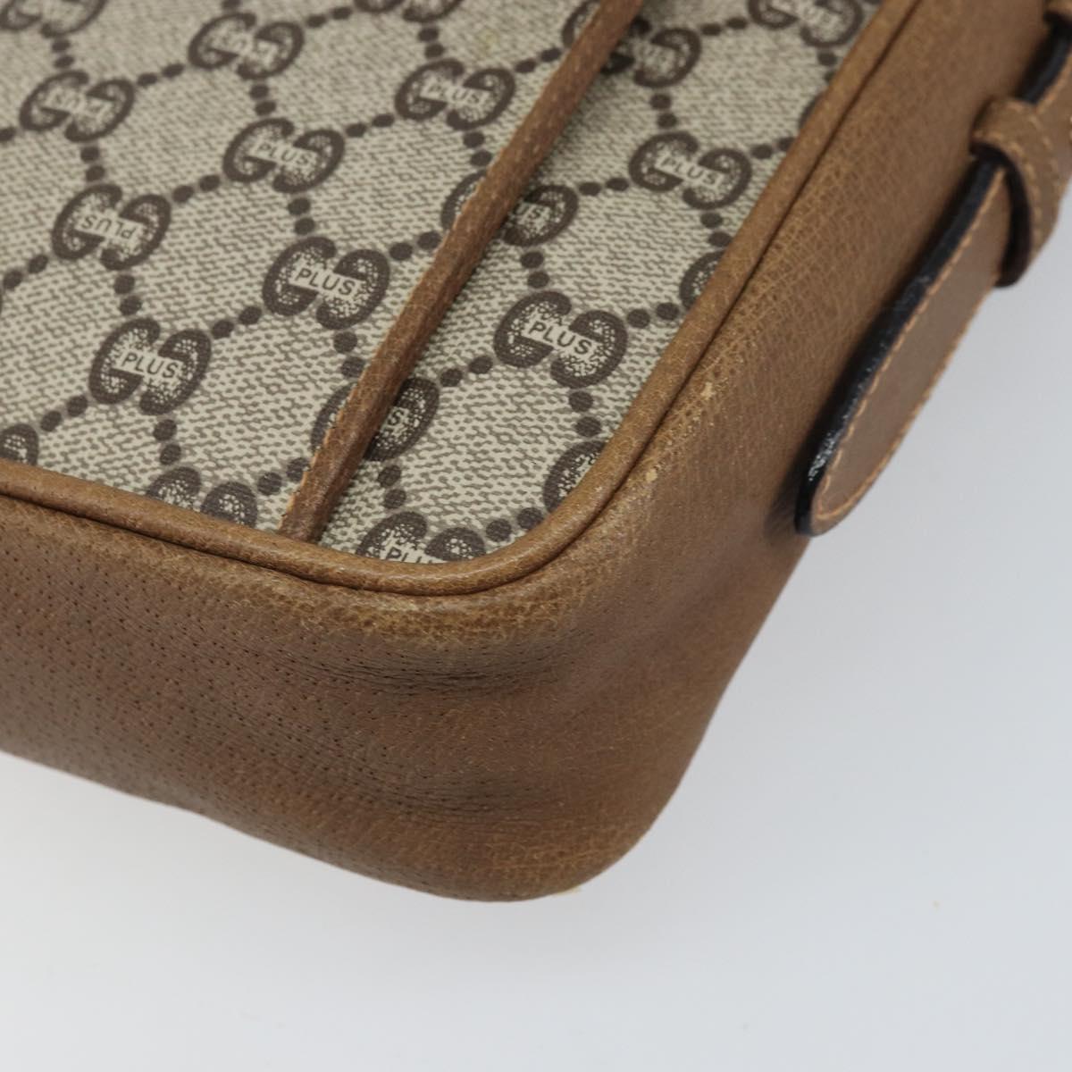 GUCCI GG Plus Supreme Shoulder Bag PVC Beige Gold Auth 170322