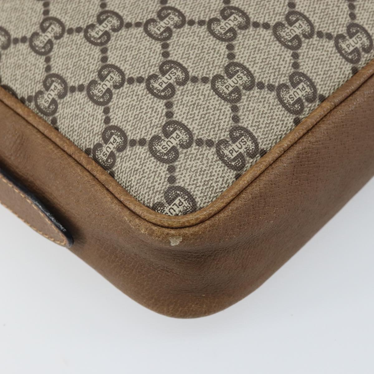 GUCCI GG Plus Supreme Shoulder Bag PVC Beige Gold Auth 170322