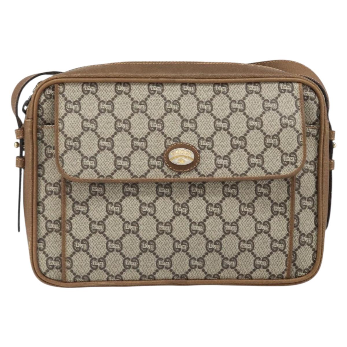 GUCCI GG Plus Supreme Shoulder Bag PVC Beige Gold Auth 170322