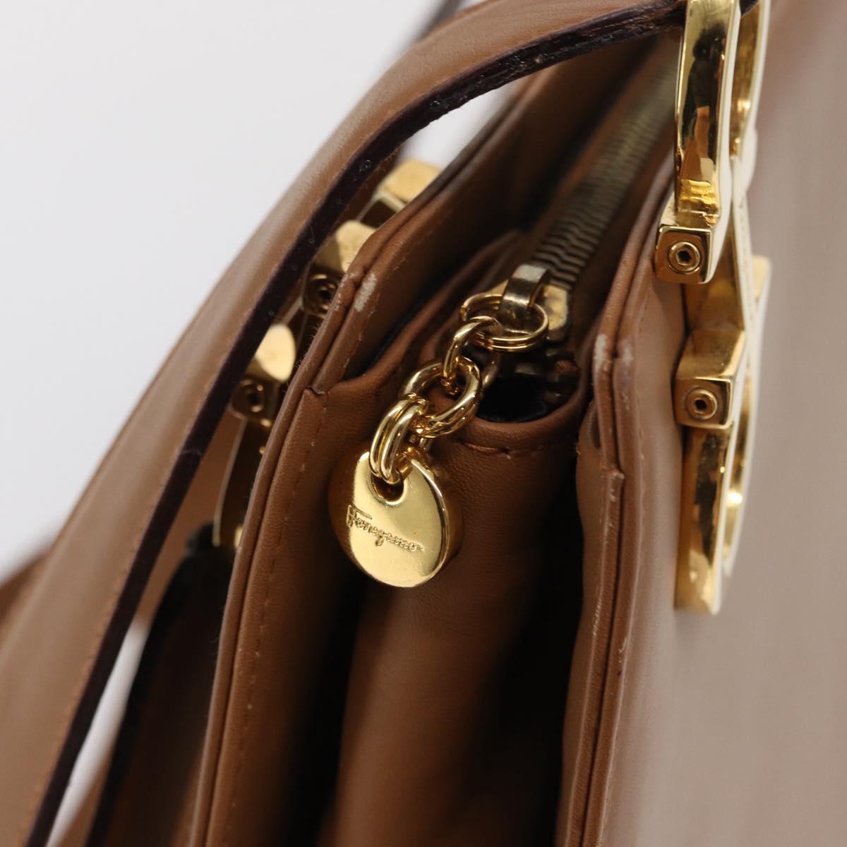 Salvatore Ferragamo Shoulder Bag Leather Brown Gold Auth 170324