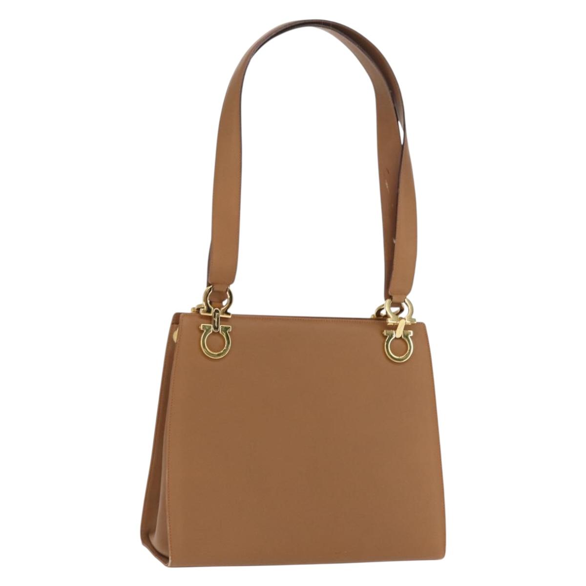 Salvatore Ferragamo Shoulder Bag Leather Brown Gold Auth 170324