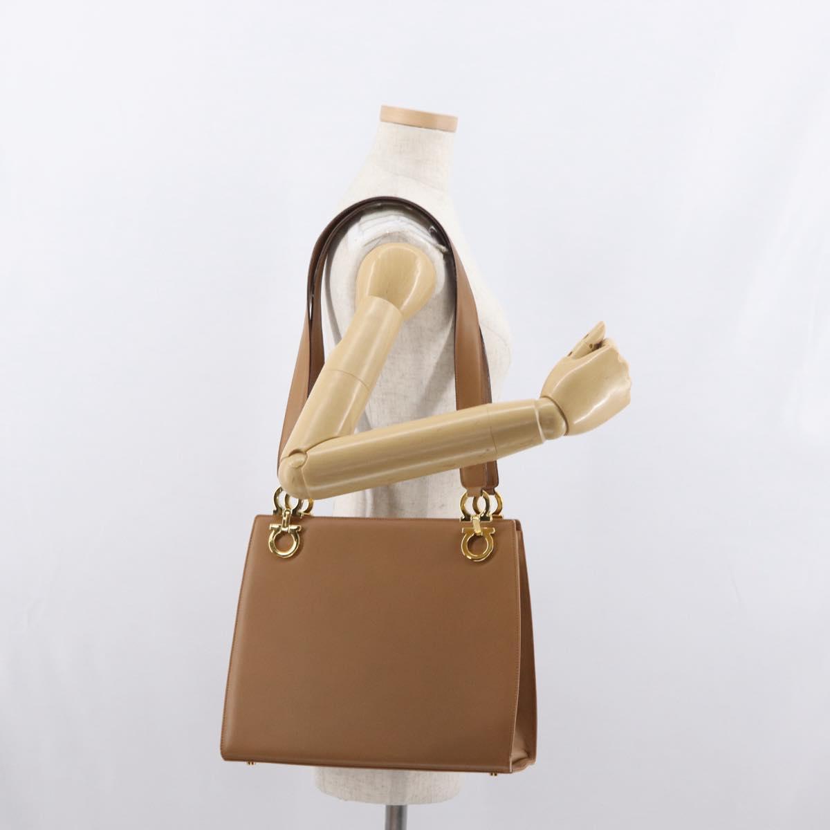 Salvatore Ferragamo Shoulder Bag Leather Brown Gold Auth 170324