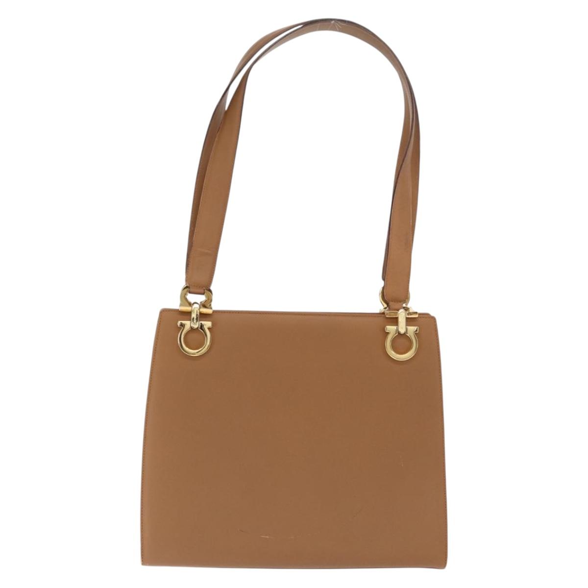 Salvatore Ferragamo Shoulder Bag Leather Brown Gold Auth 170324