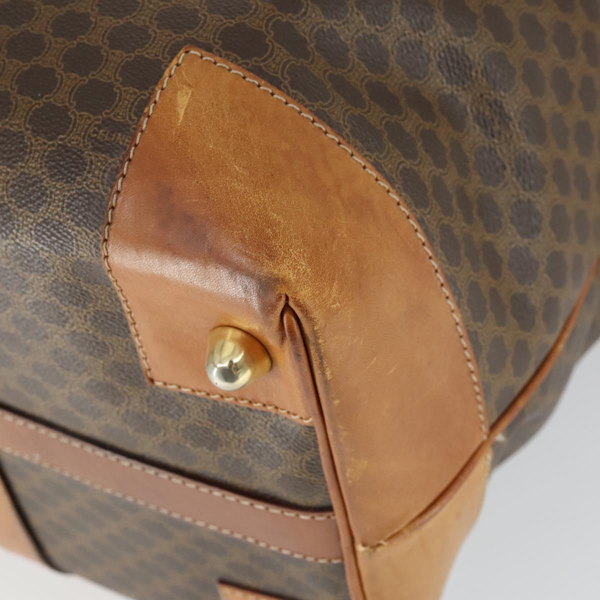 CELINE Macadam Canvas Boston Bag PVC Leather Brown Gold Auth 170328