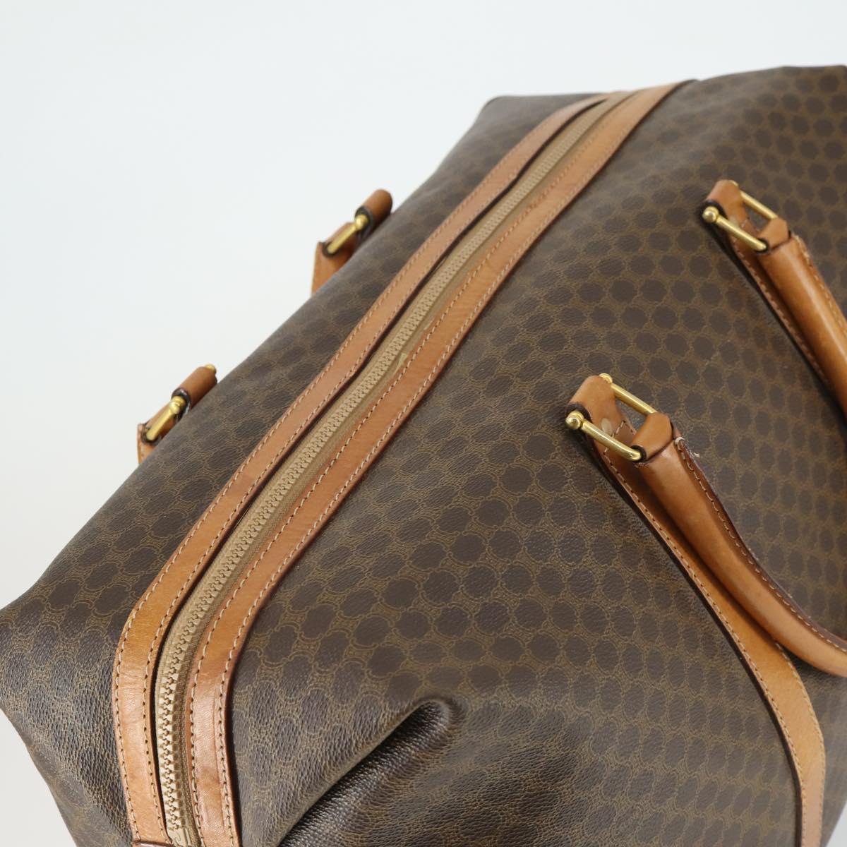 CELINE Macadam Canvas Boston Bag PVC Leather Brown Gold Auth 170328