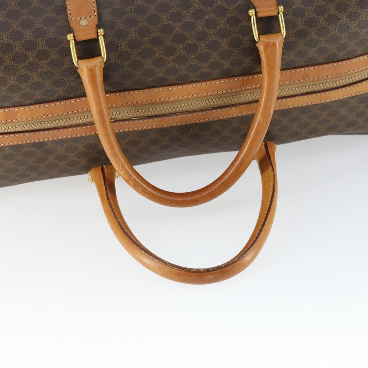 CELINE Macadam Canvas Boston Bag PVC Leather Brown Gold Auth 170328