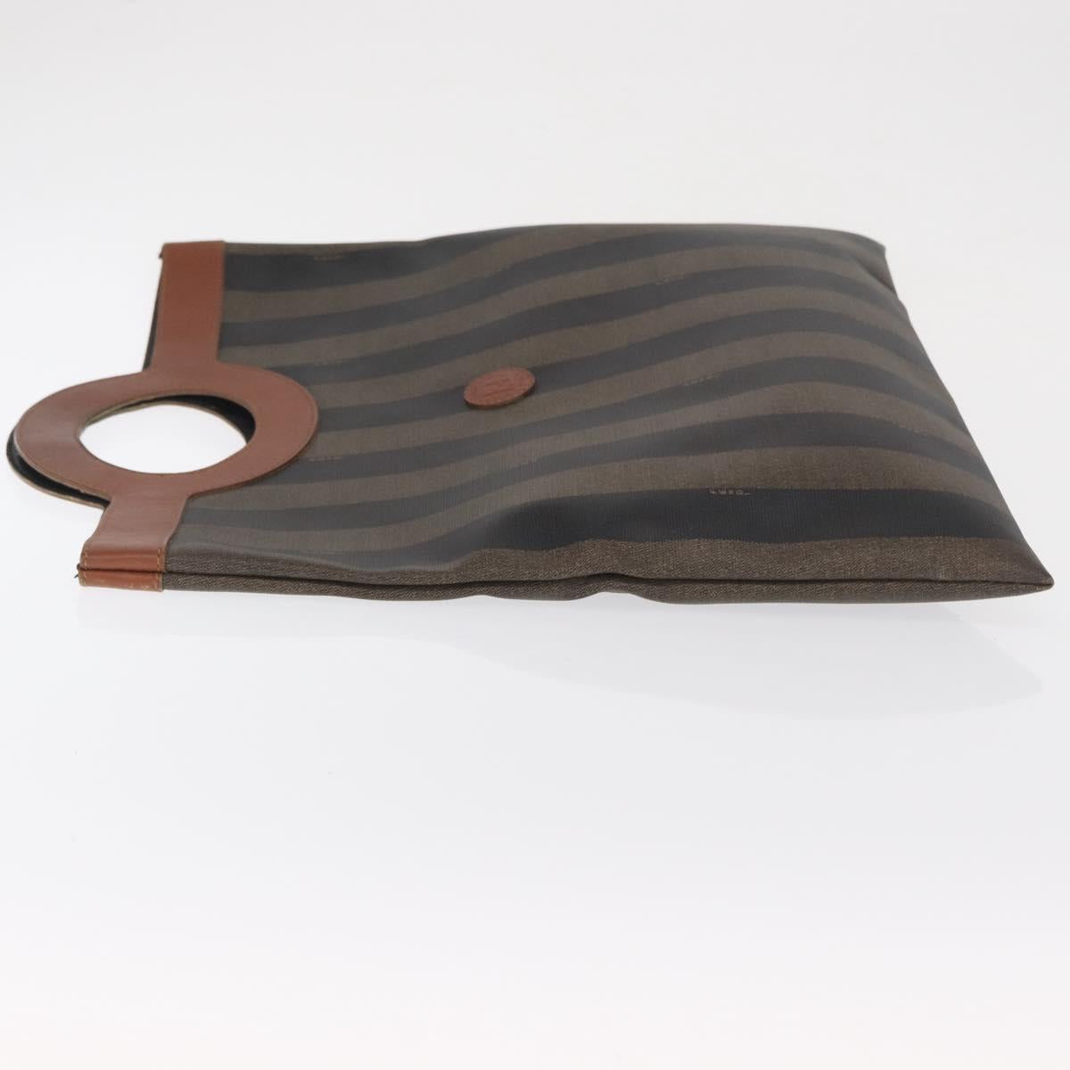 FENDI Pecan Canvas Hand Bag PVC Black Brown Auth 170331