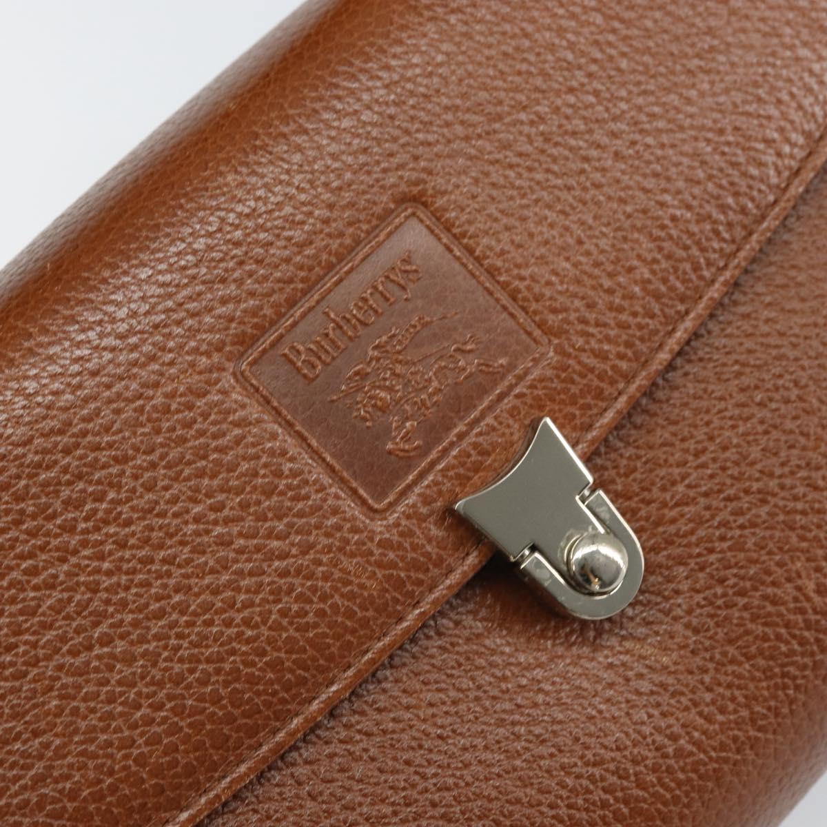 Burberrys Hand Bag Leather Brown Silver Auth 170335