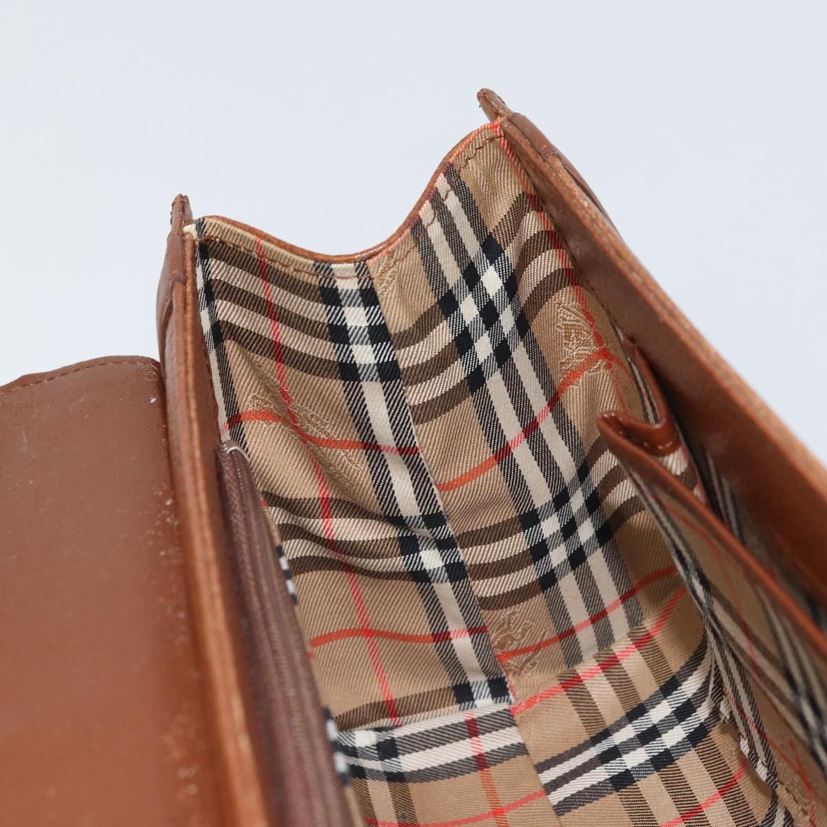 Burberrys Hand Bag Leather Brown Silver Auth 170335