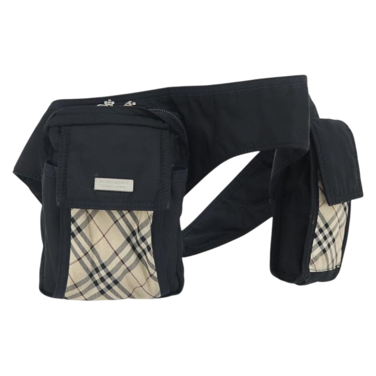 BURBERRY Nova Check Black label Waist bag Nylon Beige Silver Auth 170337