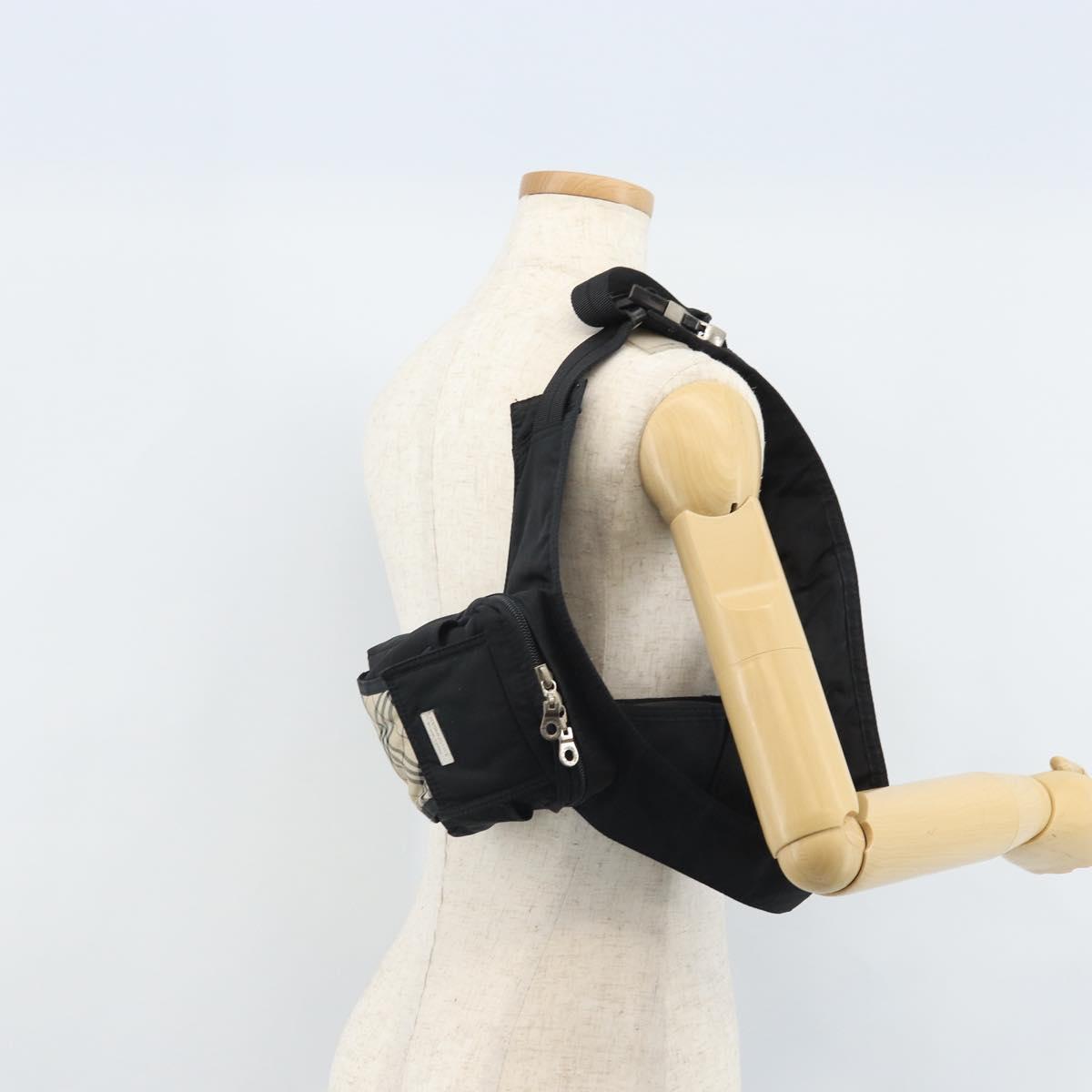 BURBERRY Nova Check Black label Waist bag Nylon Beige Silver Auth 170337