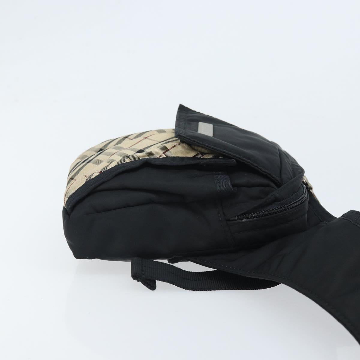 BURBERRY Nova Check Black label Waist bag Nylon Beige Silver Auth 170337