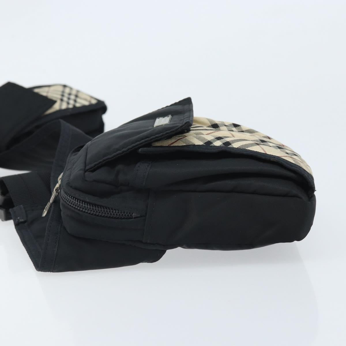 BURBERRY Nova Check Black label Waist bag Nylon Beige Silver Auth 170337