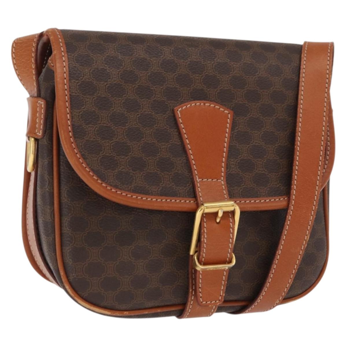 CELINE Macadam Canvas Shoulder Bag PVC Leather Brown Gold Auth 170338