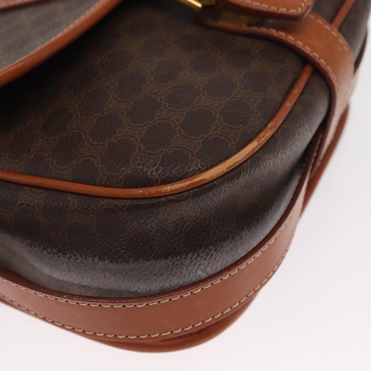 CELINE Macadam Canvas Shoulder Bag PVC Leather Brown Gold Auth 170338