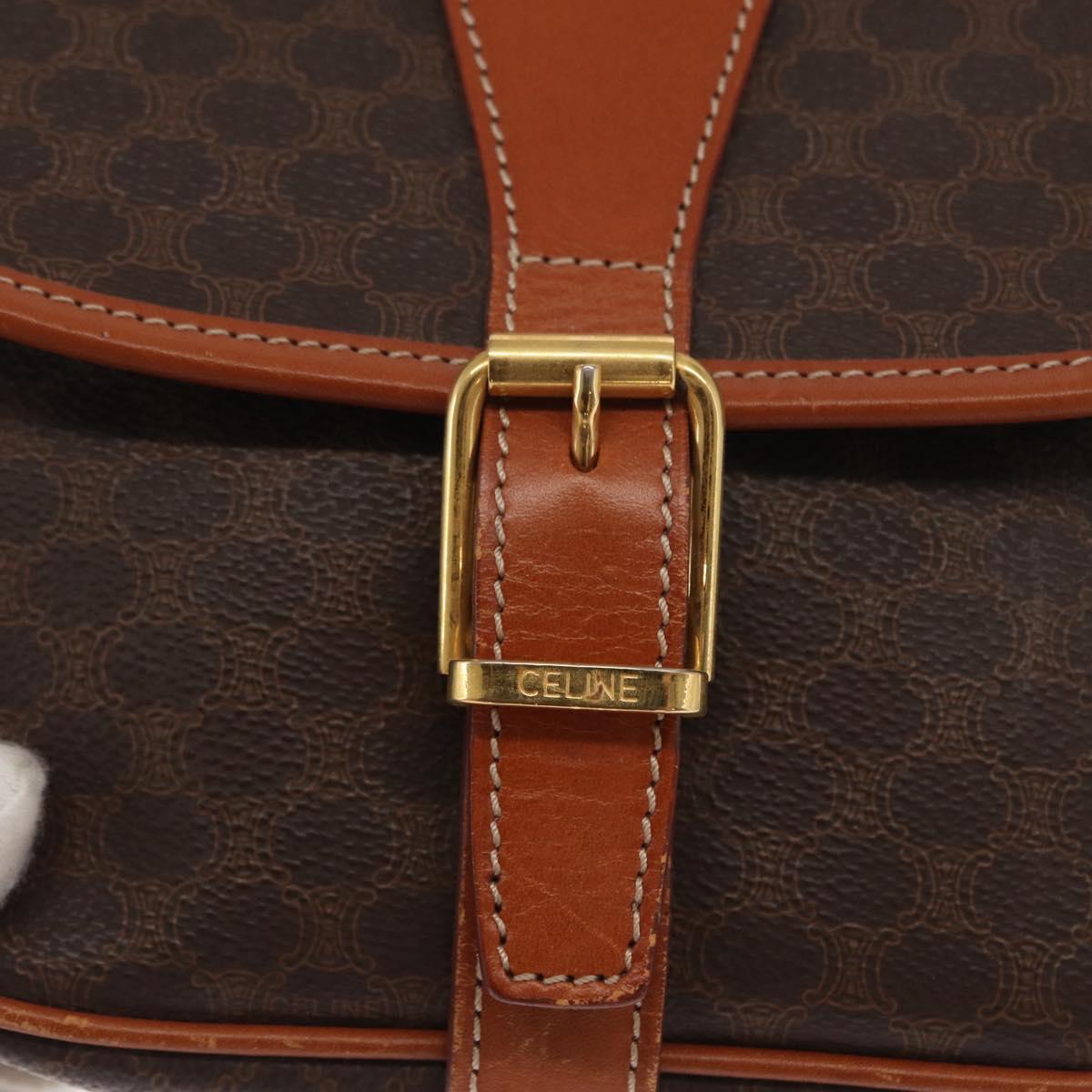 CELINE Macadam Canvas Shoulder Bag PVC Leather Brown Gold Auth 170338