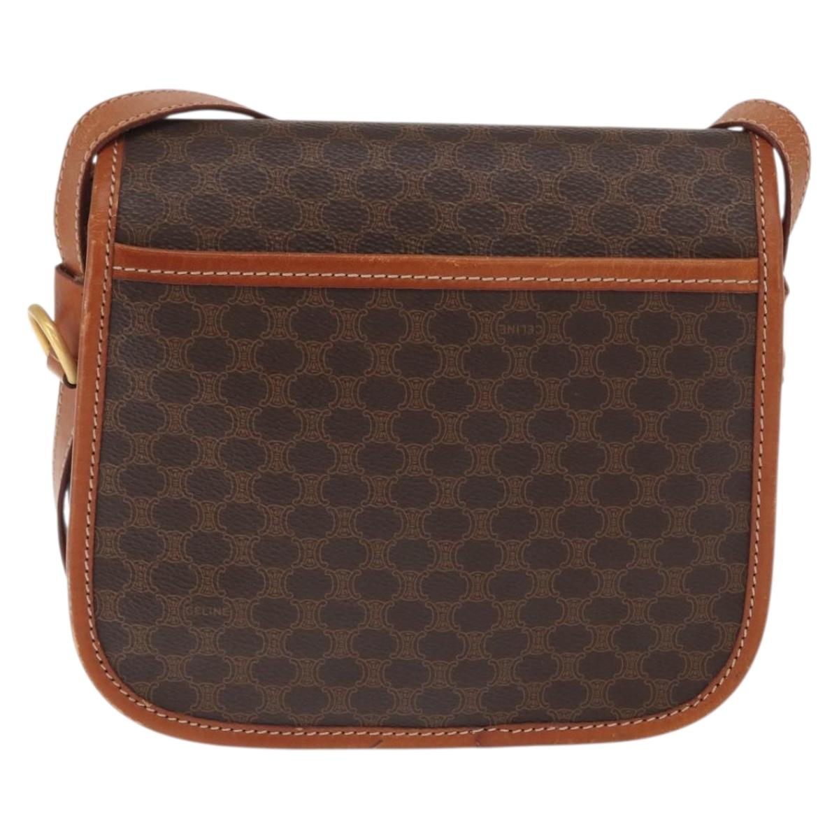 CELINE Macadam Canvas Shoulder Bag PVC Leather Brown Gold Auth 170338