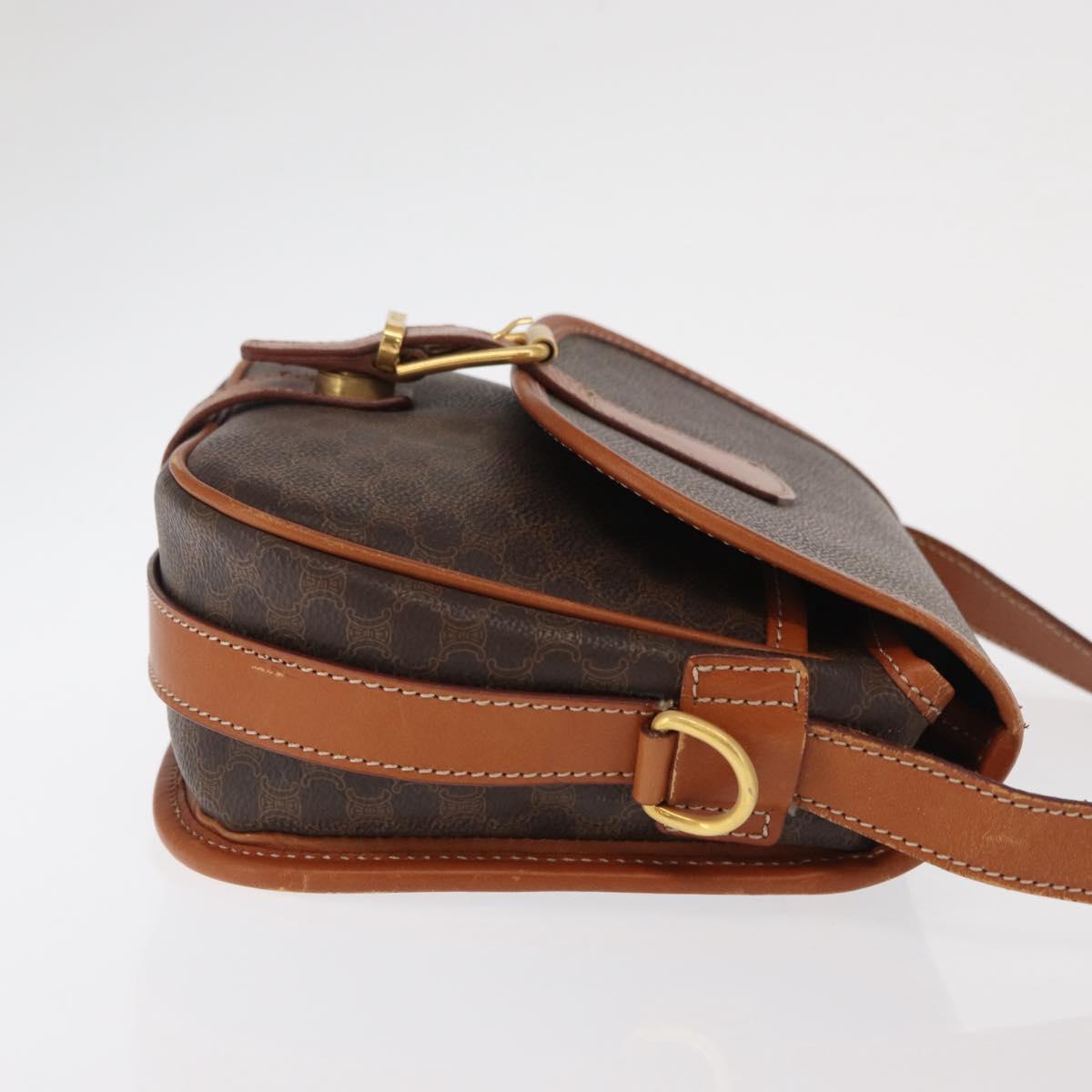 CELINE Macadam Canvas Shoulder Bag PVC Leather Brown Gold Auth 170338