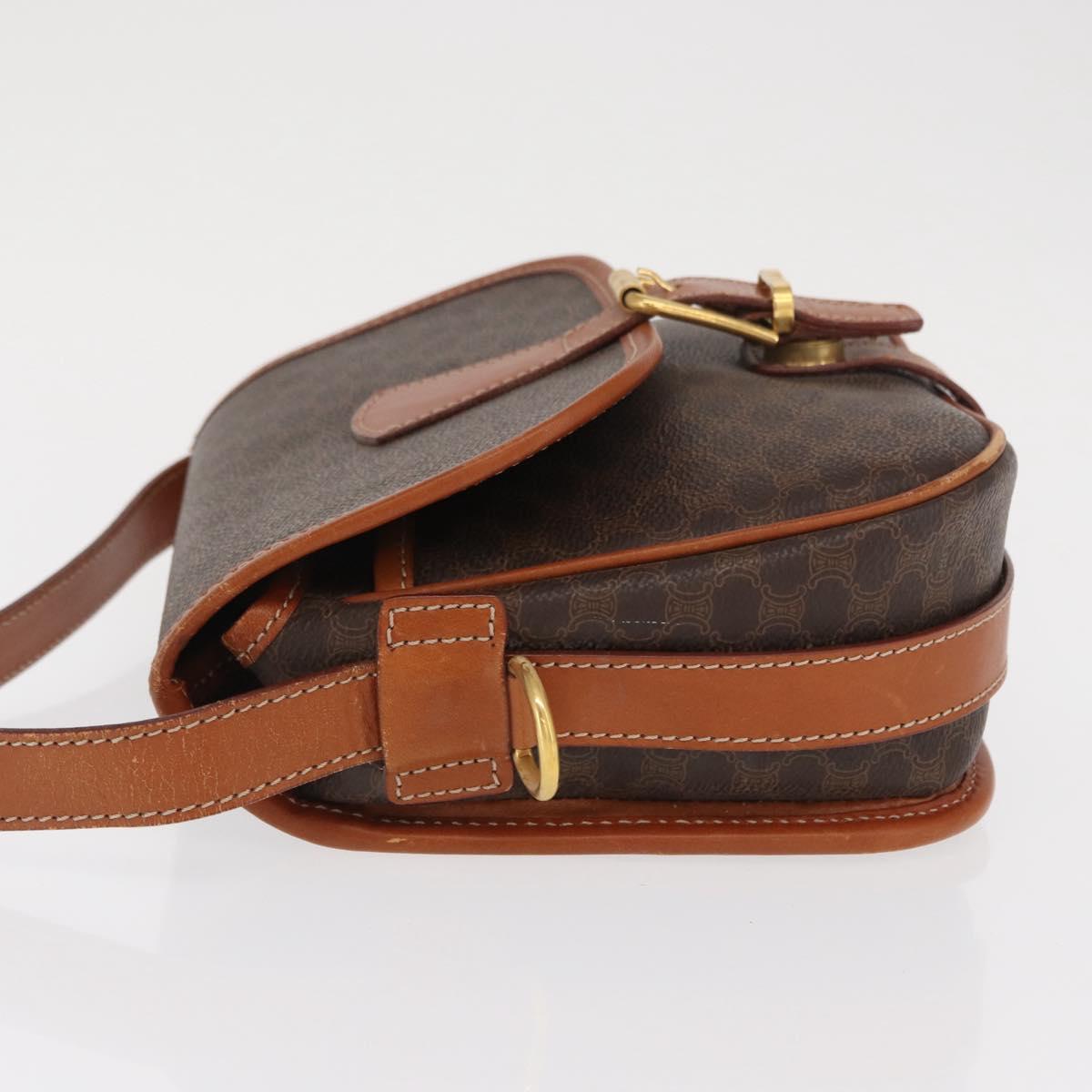 CELINE Macadam Canvas Shoulder Bag PVC Leather Brown Gold Auth 170338