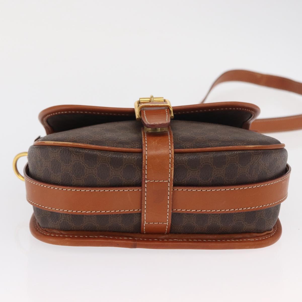 CELINE Macadam Canvas Shoulder Bag PVC Leather Brown Gold Auth 170338