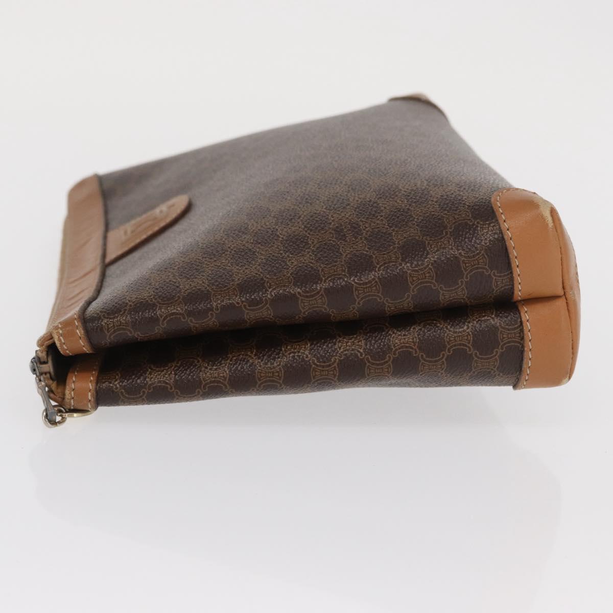 CELINE Macadam Canvas Clutch Bag PVC Leather Brown Gold Auth 170341
