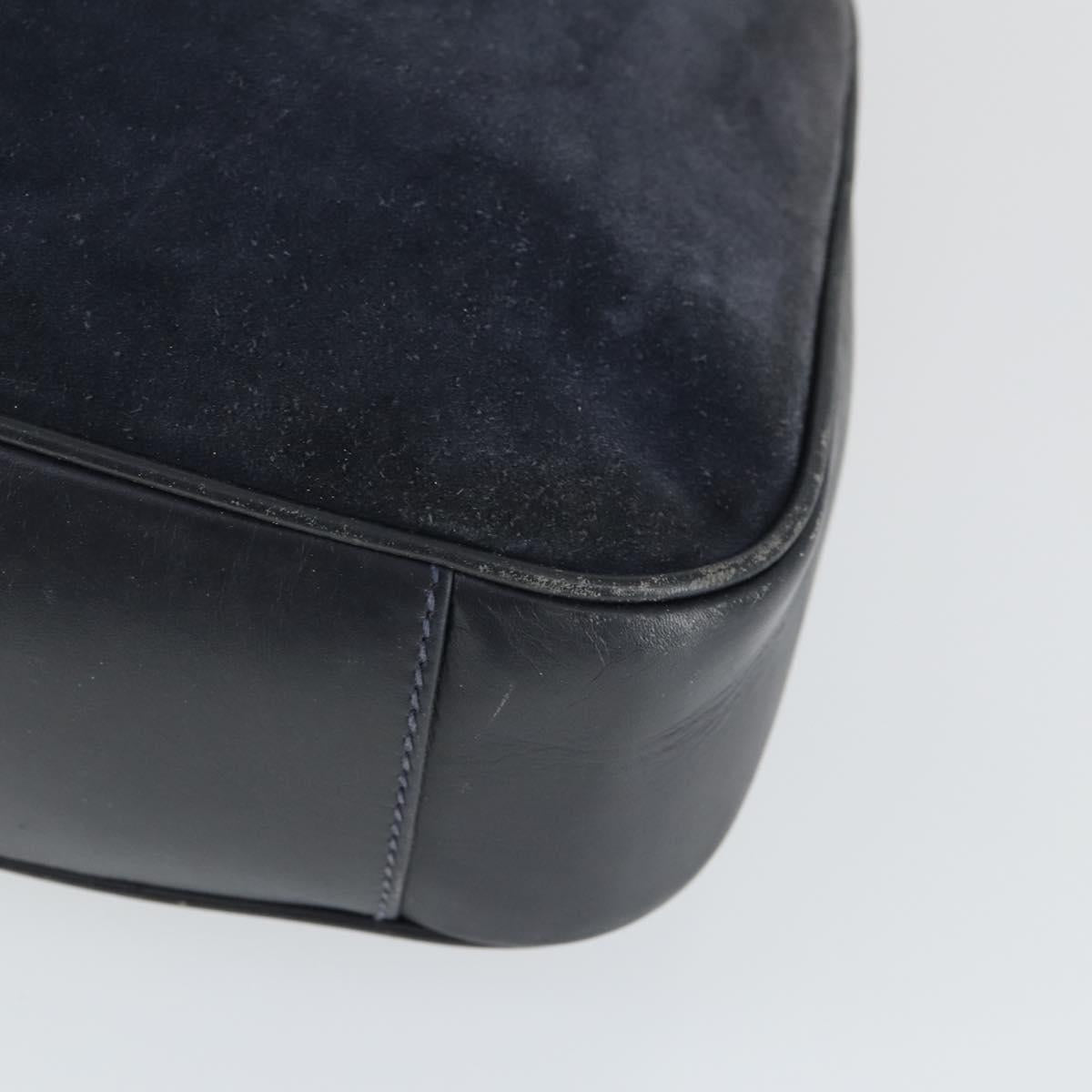 GUCCI Bamboo Hand Bag Suede Navy Gold Auth 170343