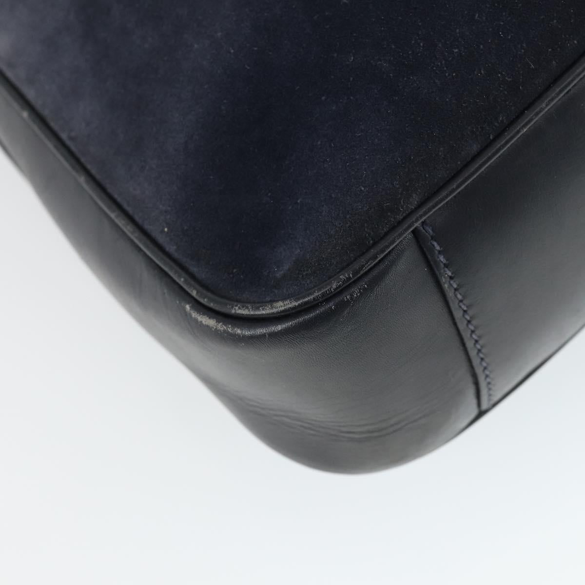 GUCCI Bamboo Hand Bag Suede Navy Gold Auth 170343