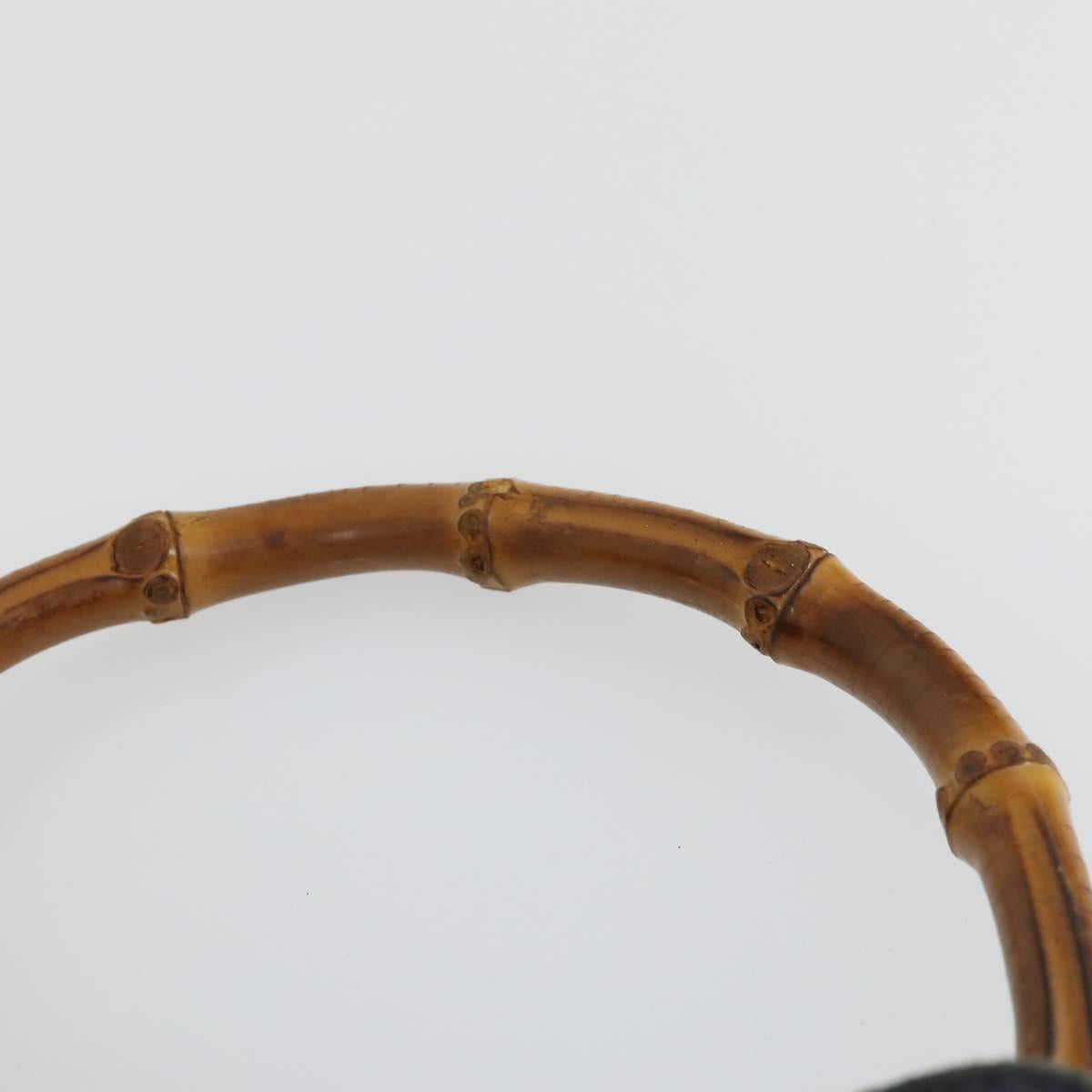 GUCCI Bamboo Hand Bag Suede Navy Gold Auth 170343