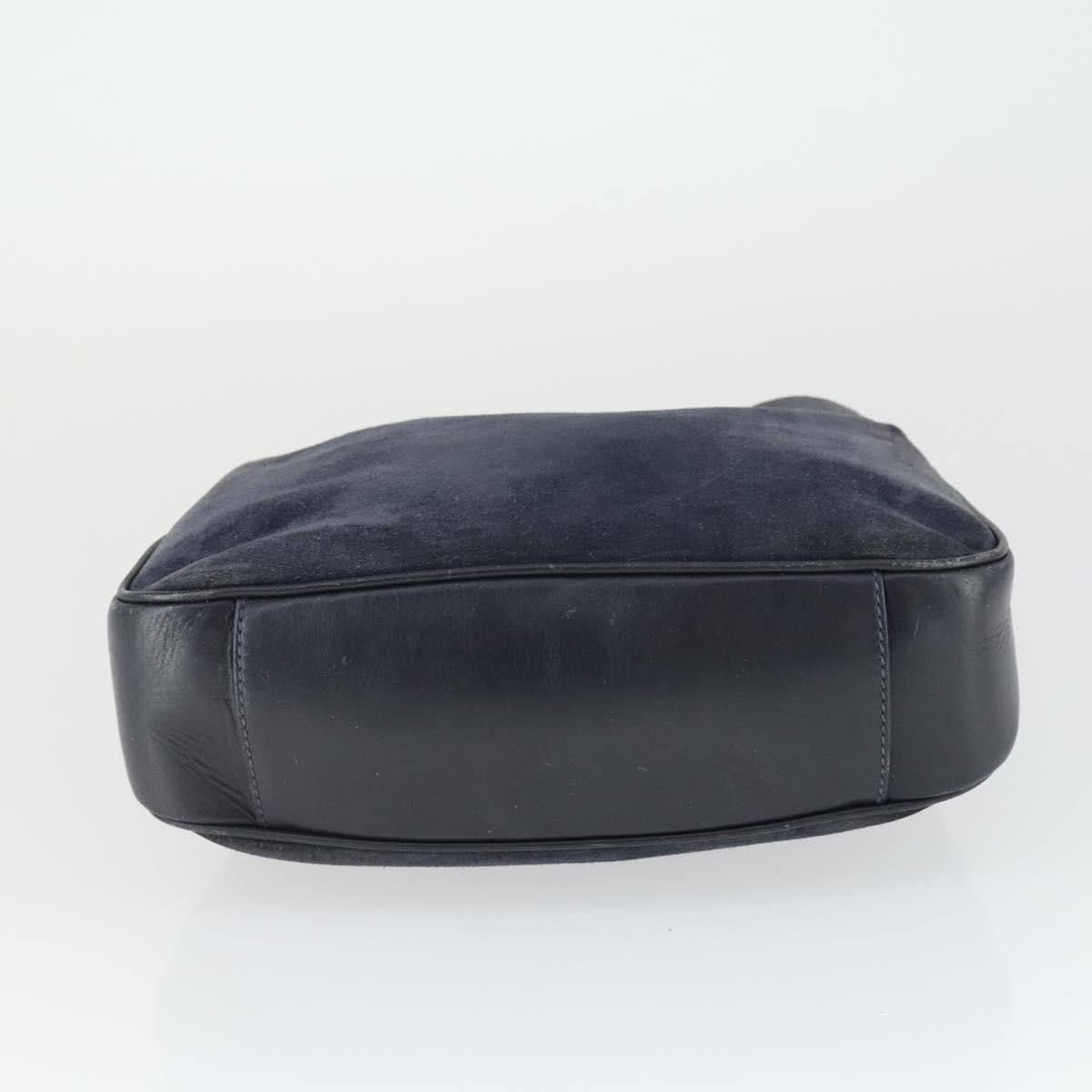 GUCCI Bamboo Hand Bag Suede Navy Gold Auth 170343