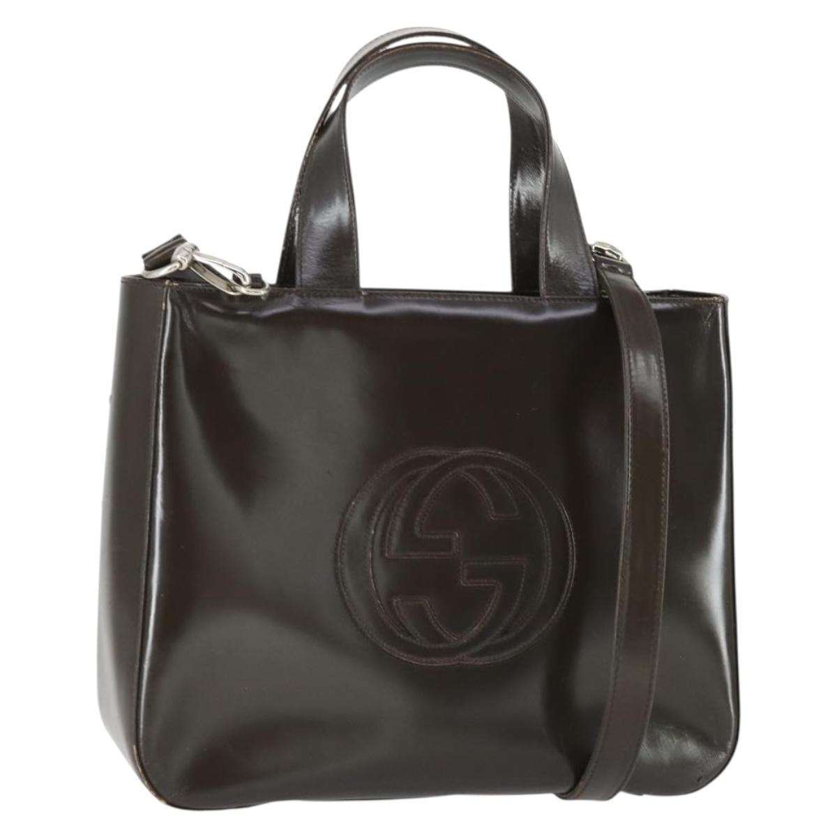 GUCCI Hand Bag Patent leather 2way Brown Silver 000 1013 0504 Auth 170344