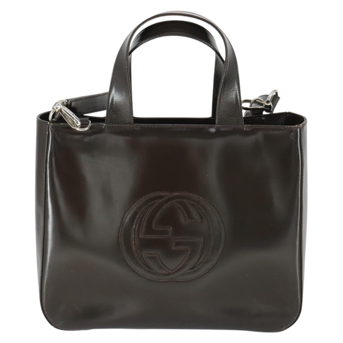 GUCCI Hand Bag Patent leather 2way Brown Silver 000 1013 0504 Auth 170344