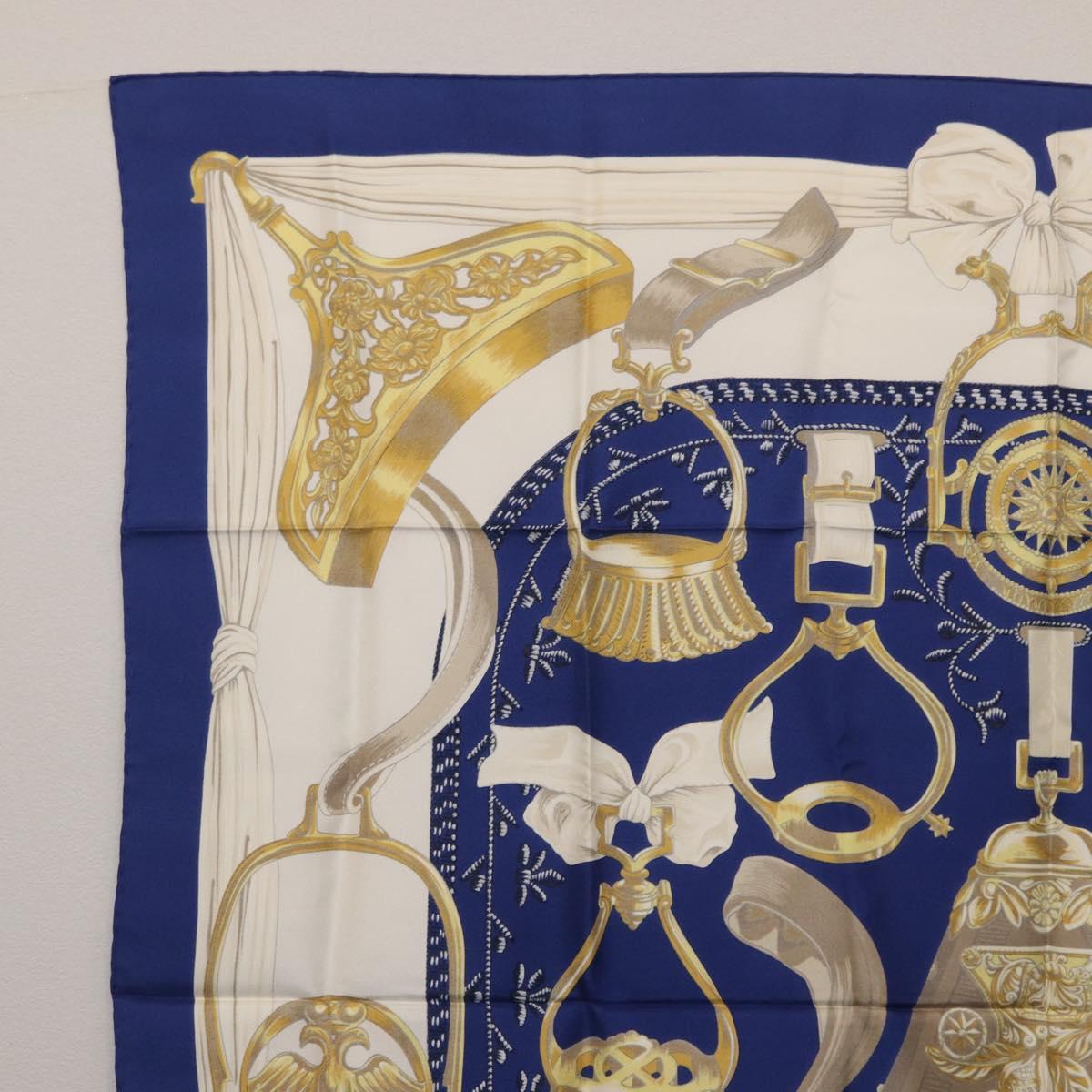 HERMES Carre 90 Scarf ""ETRIERS"" Silk Blue Auth 170351V