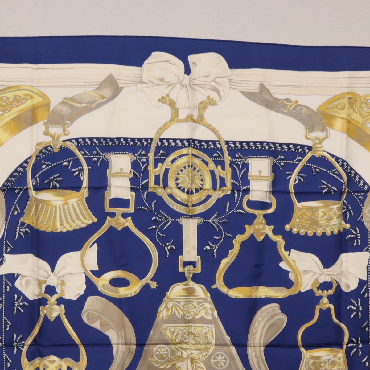 HERMES Carre 90 Scarf ""ETRIERS"" Silk Blue Auth 170351V
