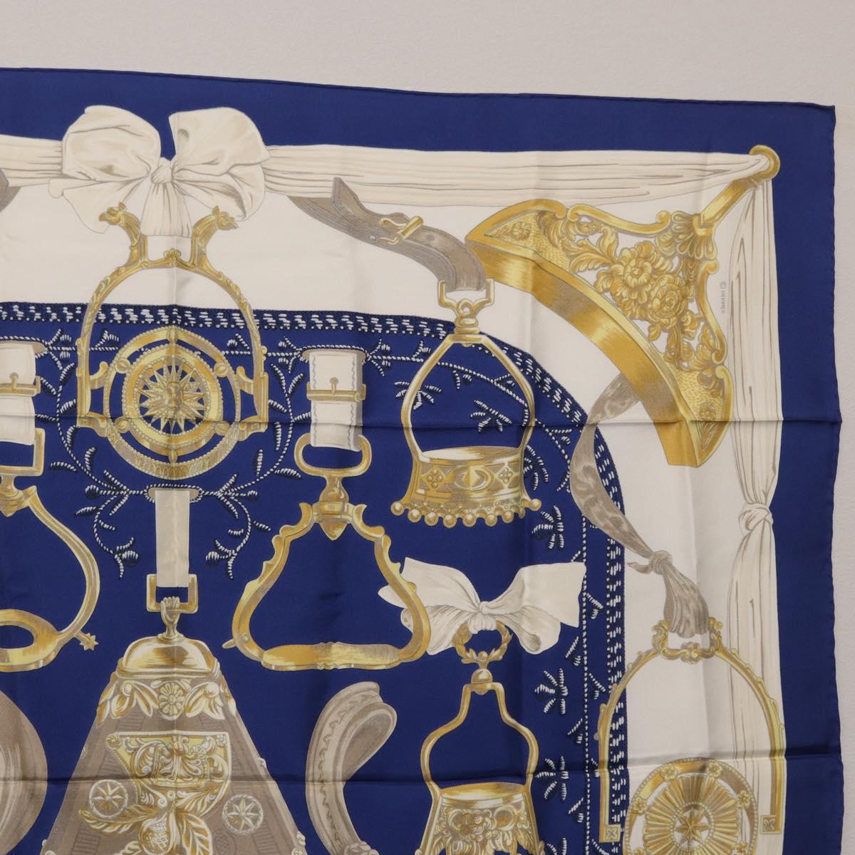 HERMES Carre 90 Scarf ""ETRIERS"" Silk Blue Auth 170351V