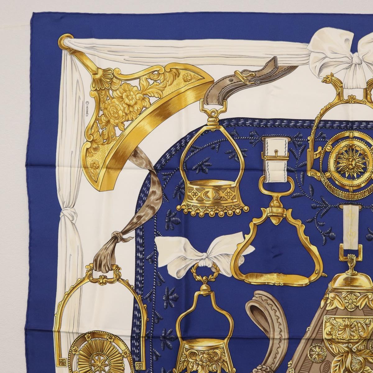 HERMES Carre 90 Scarf ""ETRIERS"" Silk Blue Auth 170351V