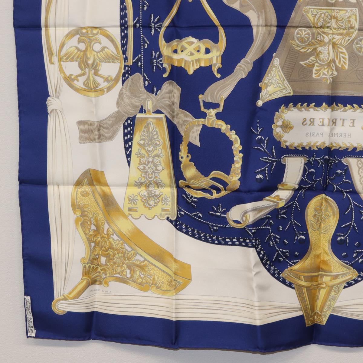 HERMES Carre 90 Scarf ""ETRIERS"" Silk Blue Auth 170351V