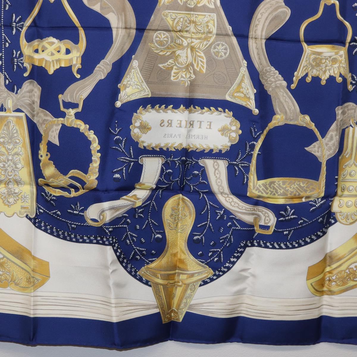 HERMES Carre 90 Scarf ""ETRIERS"" Silk Blue Auth 170351V