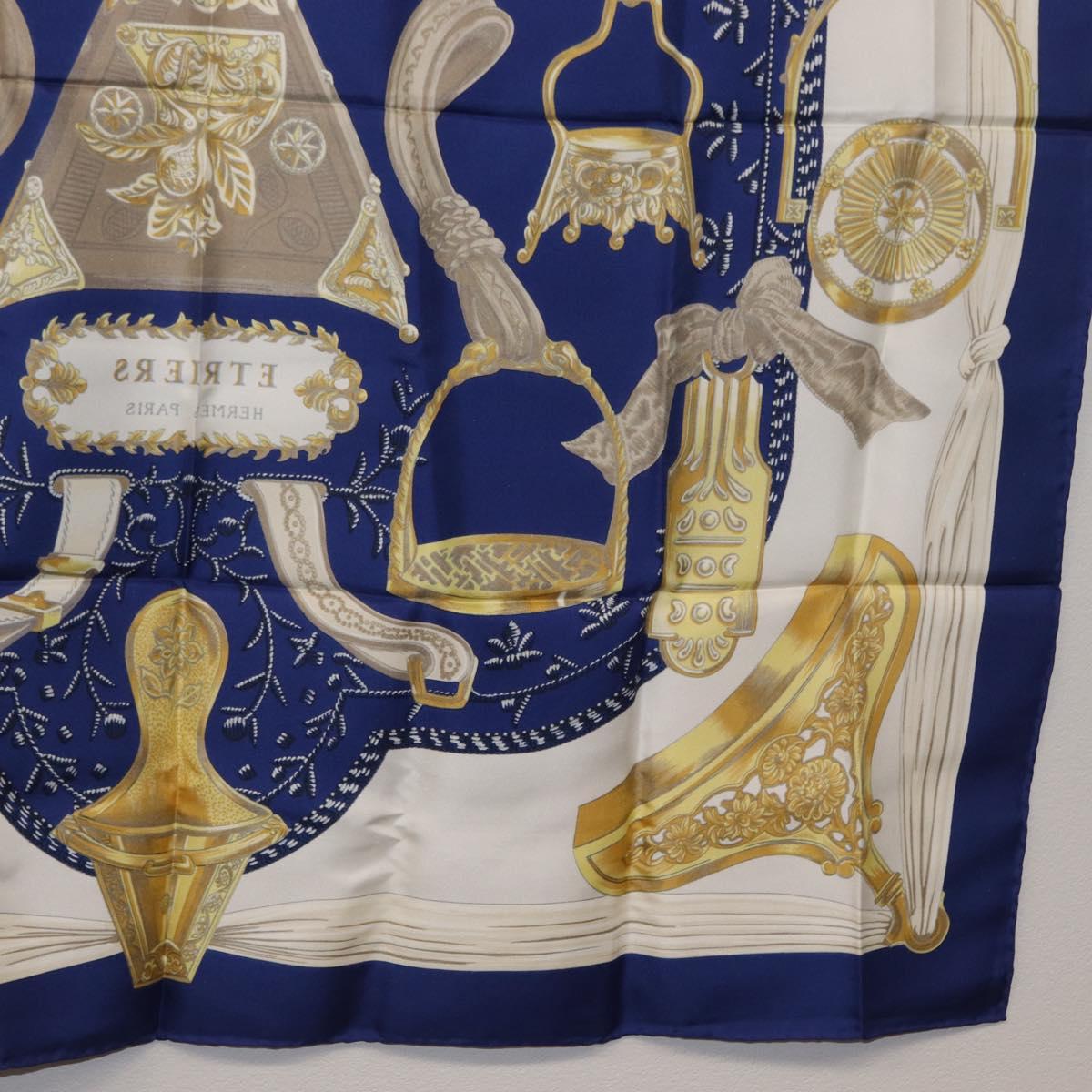 HERMES Carre 90 Scarf ""ETRIERS"" Silk Blue Auth 170351V