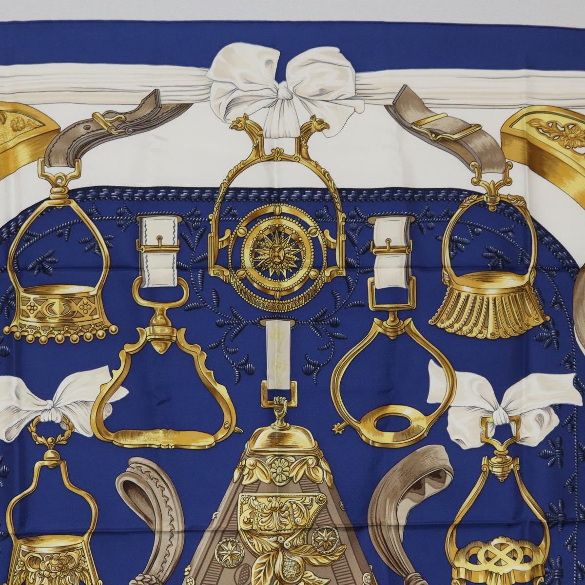 HERMES Carre 90 Scarf ""ETRIERS"" Silk Blue Auth 170351V