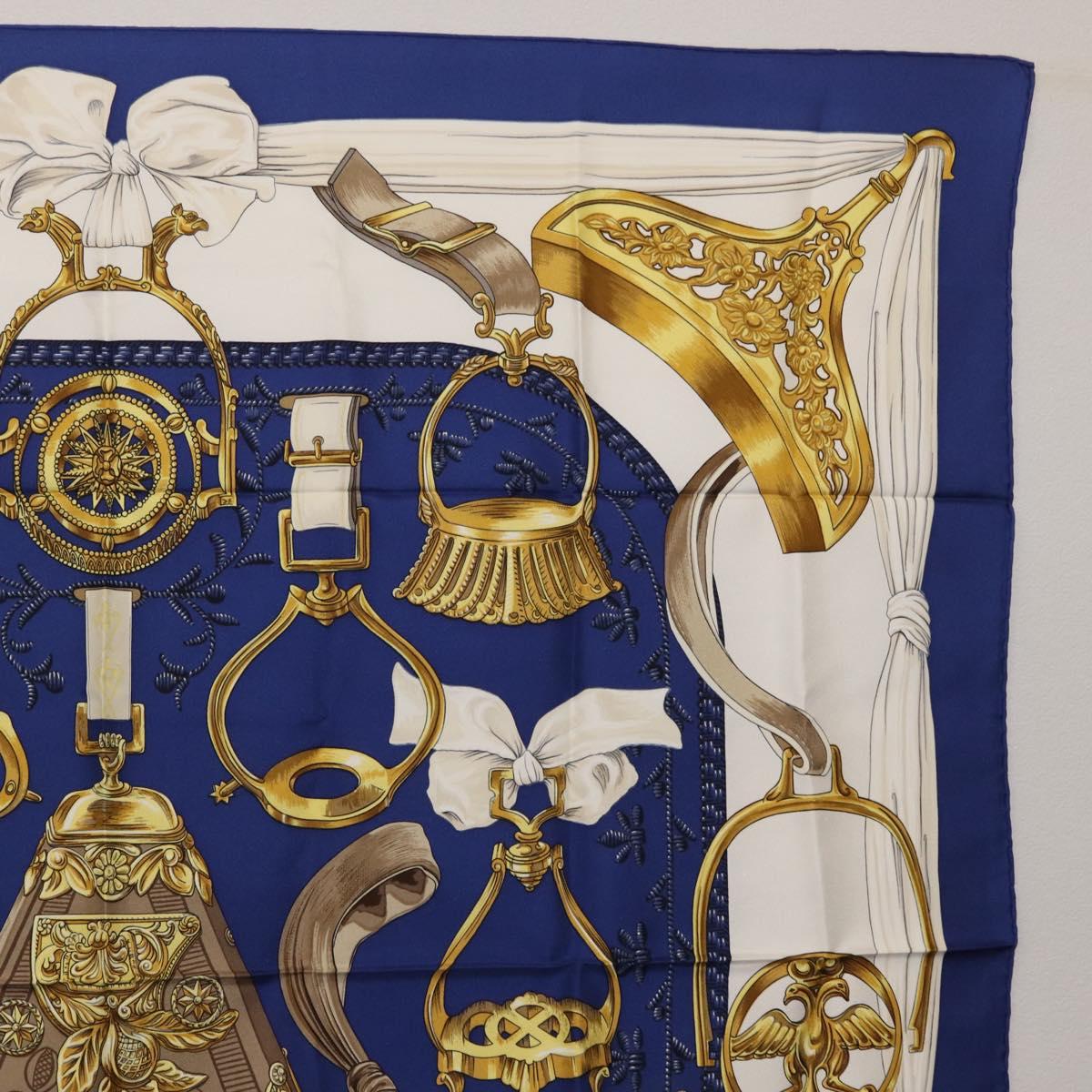 HERMES Carre 90 Scarf ""ETRIERS"" Silk Blue Auth 170351V